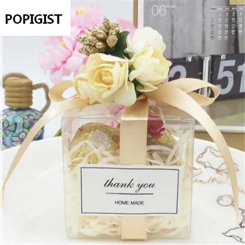 50Pieces/lot Clear Square Wedding Favor Gift Box PVC Transparent