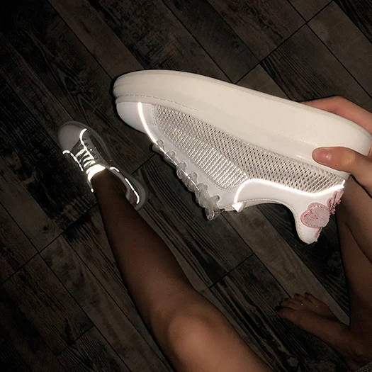 mesh sequin flats italian white women sneakers bee glitter embroidered trainers beaded muffin embroidery creepers platform shoes - Цвет: White Luminous