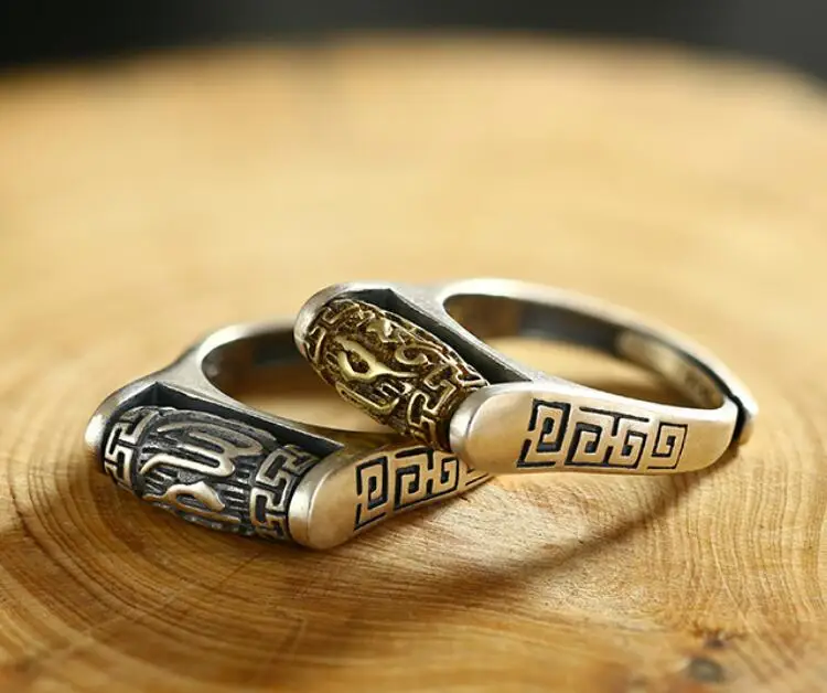 Ручной работы 925 серебро Тибетский шесть слов пословица кольцо поворота удачи кольцо с регулируемым размером