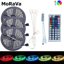 12V гибкие Светодиодные ленты SMD 5050 не водонепроницаемый светодиодный Диодная лента 5 м 10 м 15 м светодиодный веревка светильник+ 44key RGB светодиодный контроллер на Рождество