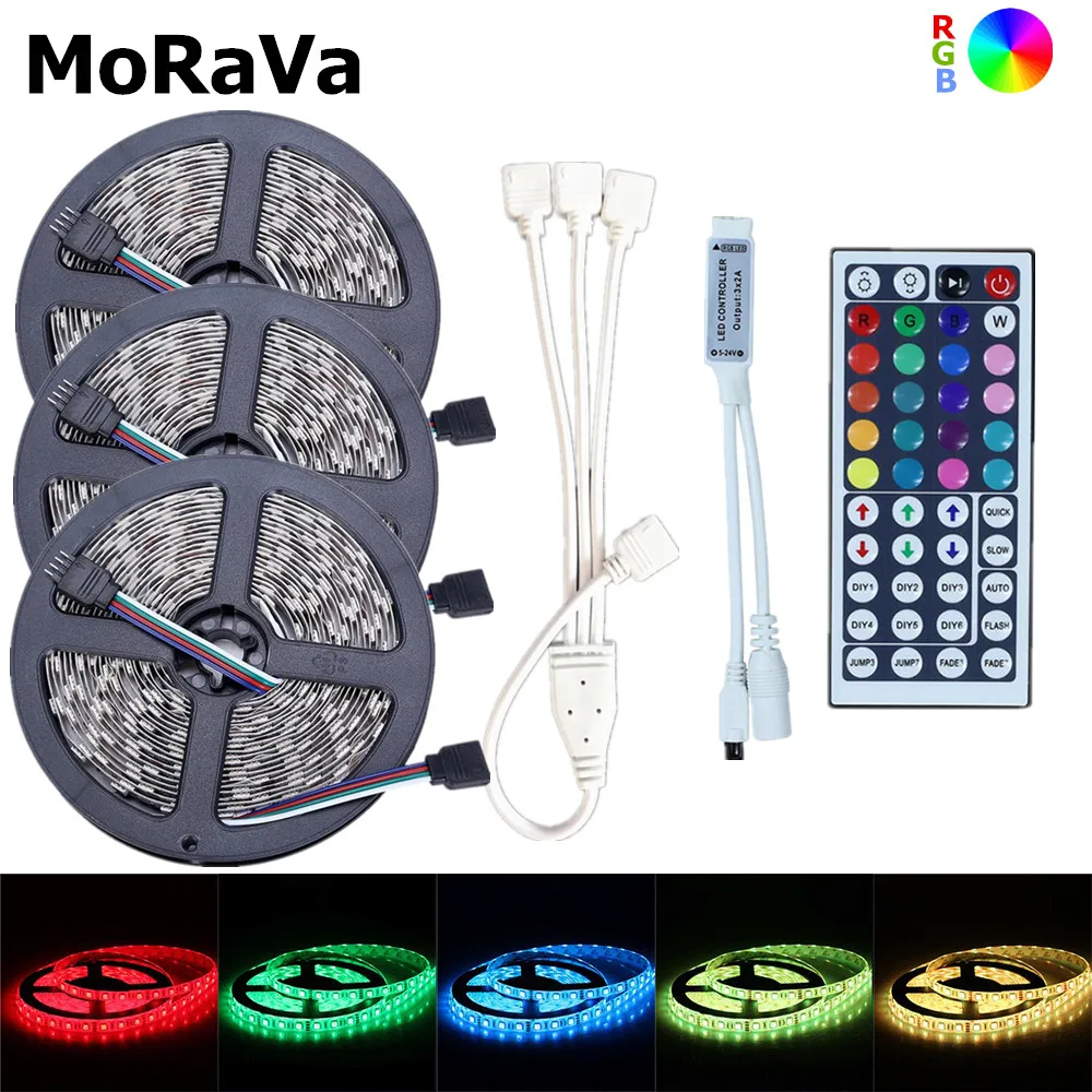 cheap 12V Flexible LED Strip SMD 5050 Non waterproof LED Diode Tape 5M 10M 15M LED Rope Light+44key RGB LED Controller For Christmas