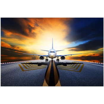 

Full Square Round Drill 5D Diy plane front view runway asphalt sunrise diamond painting Cross Stitch diamond embroidery ZP-2014
