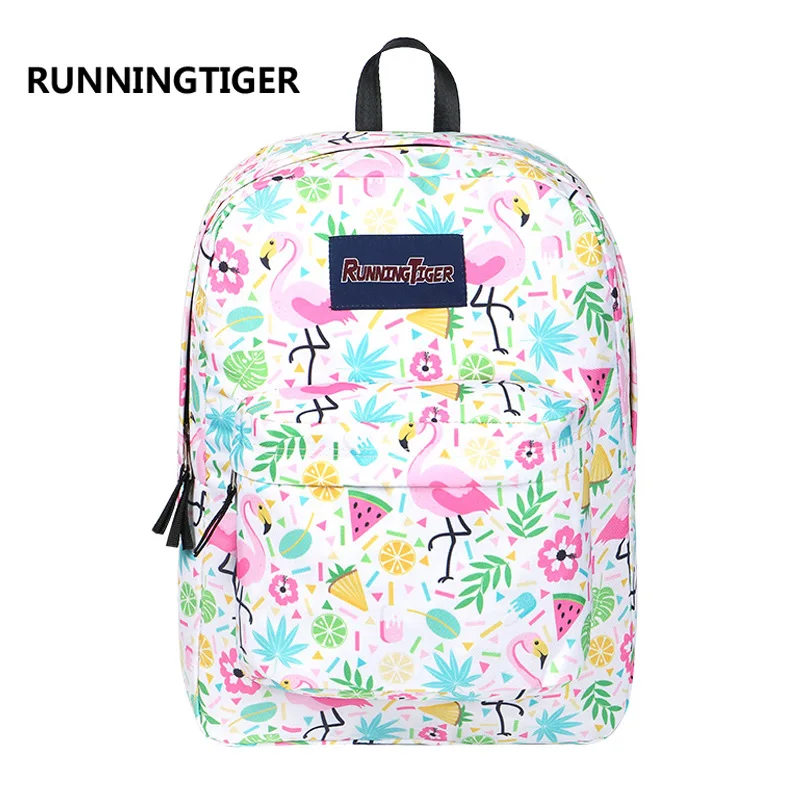 Flamingo School Student Backpacks Women Canvas Backpack Printing Bag Solid Bag 