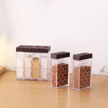 

Creative Double-outlet Lid 6-case Seasoning Boxes Set with Tray Transparent Condiment Containers Spice Shakers (Ivory)