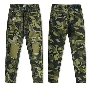 

2020 Fashion Camouflage high waist Pocket Pencil Jeans Women Hole Denim Pencil Pants plus size 2XL