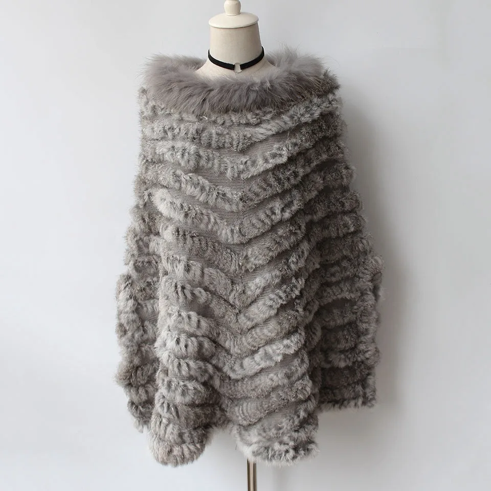 genuine rabbit fur poncho big size with collar (4)