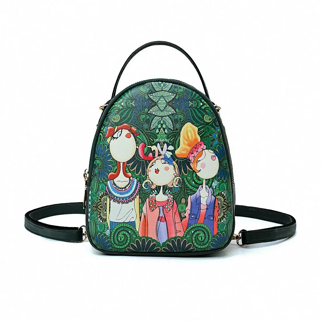 

JHD Ms. bag quilting forest girl printing green PU leather fashion trend shoulder bag