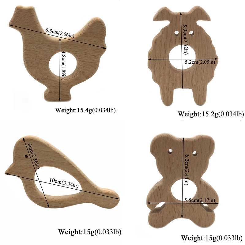 Деревянные детские Прорезыватели, игрушки для ухода за ребенком и деревянные Прорезыватели животных сенсорные навыки игрушки, идеальный подарок для душа-Незавершенный деревянный Прорезыватель