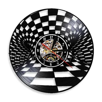 

1Piece Chess Board Design Vinyl Wall Clock With Blacklight Vintage Decorative LP Record Hanging Time Clock Wall Art Decor