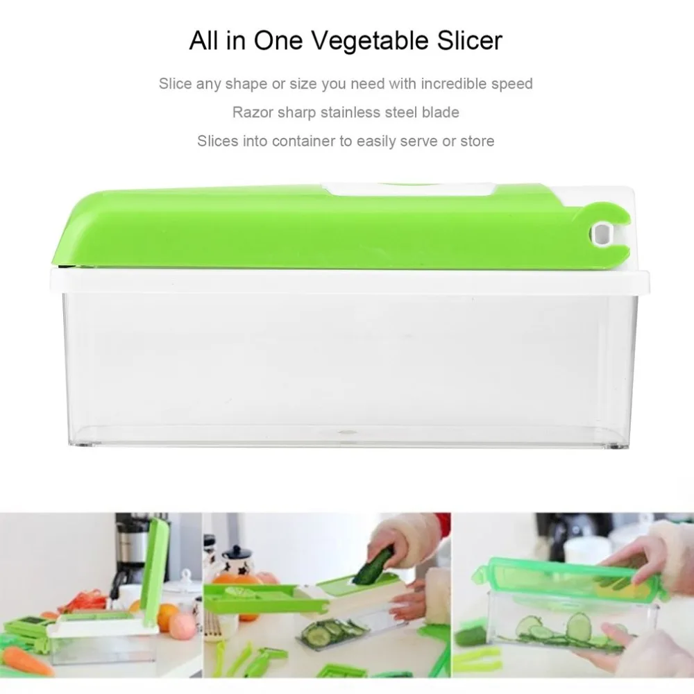 12Pcs/set Slicer All In One Mutil Use Vegetable Slicer Food Processors Set With Storage Container & Lid Kitchen Accessories multi function food processors vegetable cutter food slicer set folding design stainless steel blade kitchen appliances