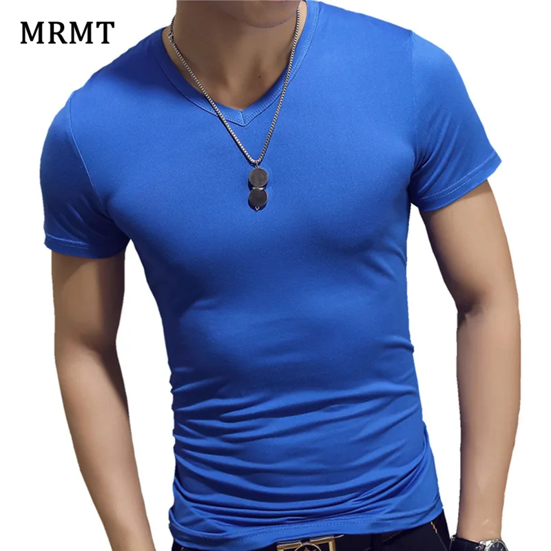 

MRMT 2019 Brand New Men's Short Sleeve T shirt neck slim color bottoming t-shirt for male youth Tops tshirt