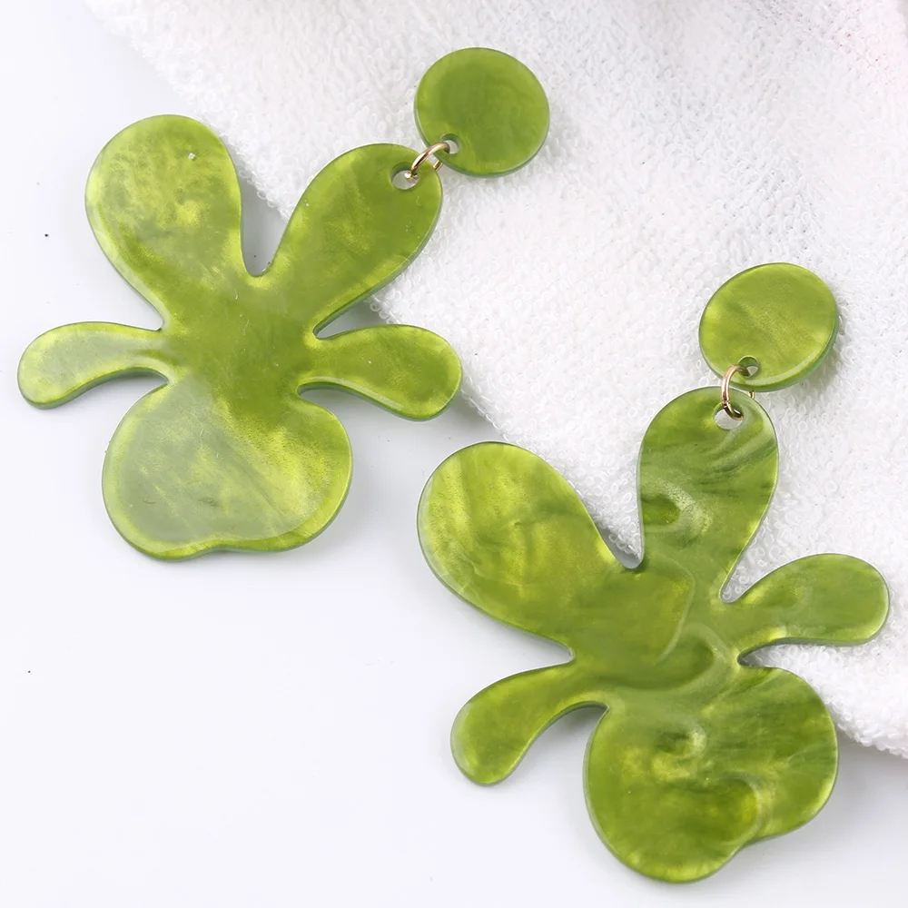 

Green Acetate Plate Leaf Dangle Earring For Women Solid Color Lady Girls Wedding Party Fashion Drop Earrings Jewelry Gift