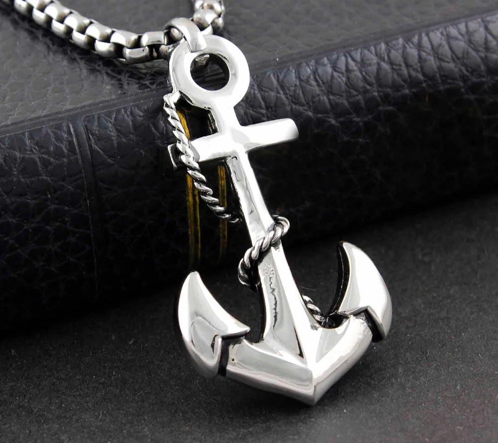 Titanium Stainless Steel Rope Anchor Men's Biker Rocker Pendant Necklace Chainbiker pendant