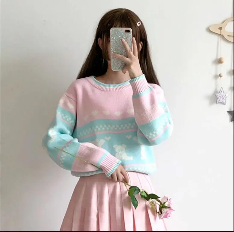 Japanese small fresh sweater sweater loose long sleeves sweater-in Pullovers from Women's 