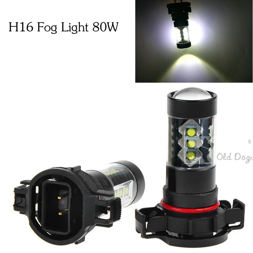 1 set H16 fog light 80W Cree chip LED Car styling Fog Lamp headlight Bulb Auto lights 6000K