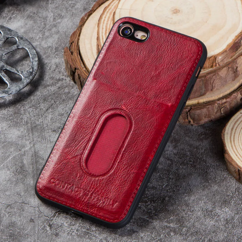 Защитный чехол для iPhone 7 8 в стиле ретро из натуральной кожи, чехол для телефона с отделением для кредитных карт для iPhone 8, чехол-кошелек с полным покрытием - Цвет: CF1001-Red