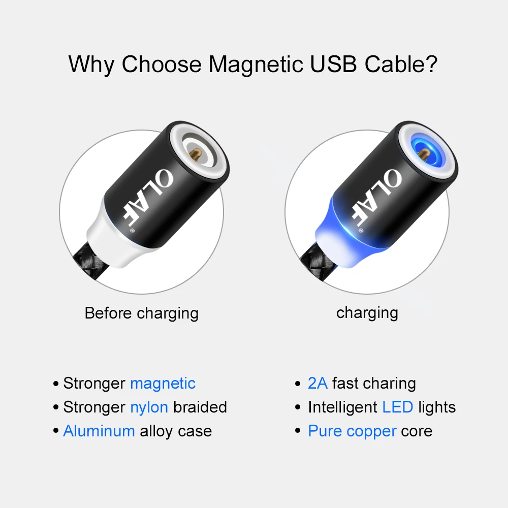 OLAF 2 m Magnetic Charging kabel Für iphone 7 8 plus X XR XS Max LED Micro usb Typ C kabel Für Sams