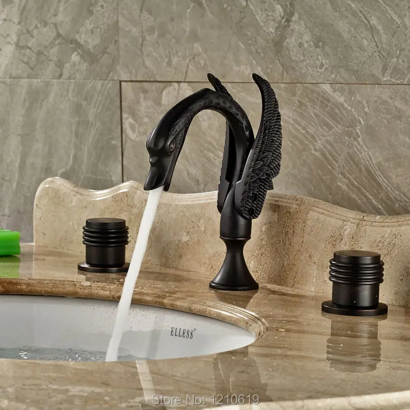 

Uythner Newly Oil Rubbed Bronze Bathroom Basin Faucet Sink Mixer Tap Three Holes Swan Style Cold&Hot Water Tap