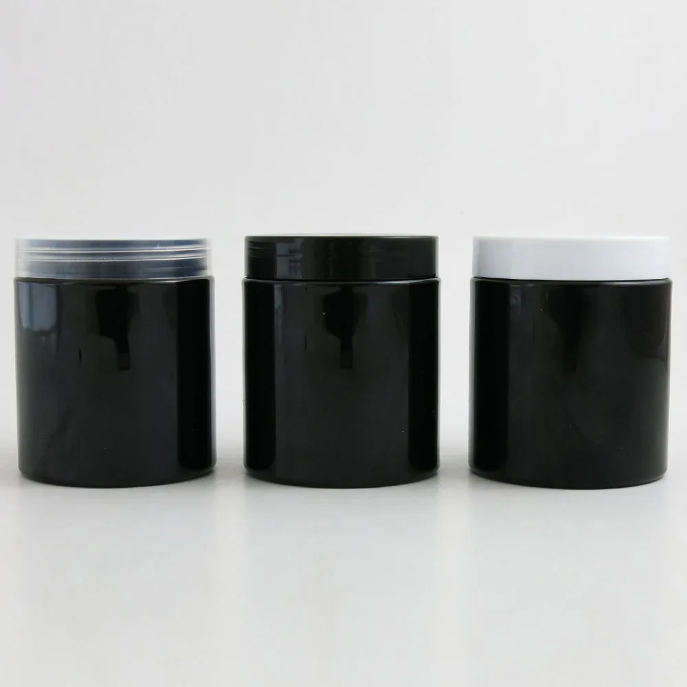 

24 x 250g Empty Black Cosmetic Cream Containers Cream Jars 250cc 250ml for Cosmetics Packaging Plastic Bottles with Plastic Cap