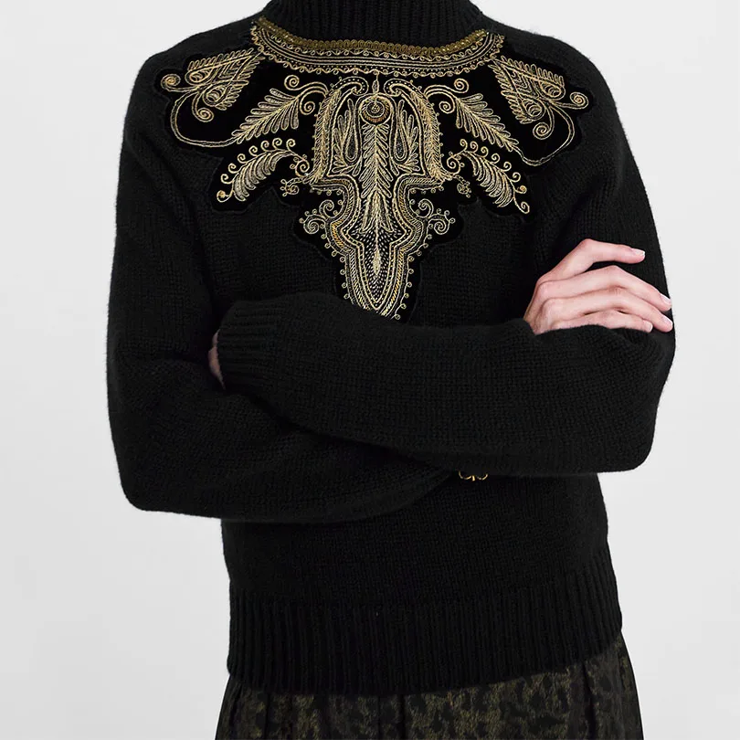 Arvinxia ZA, модные женские свитера с декоративными бусинами, Новые поступления, женские пуловеры с длинным рукавом, винтажные однотонные женские свитера с круглым вырезом