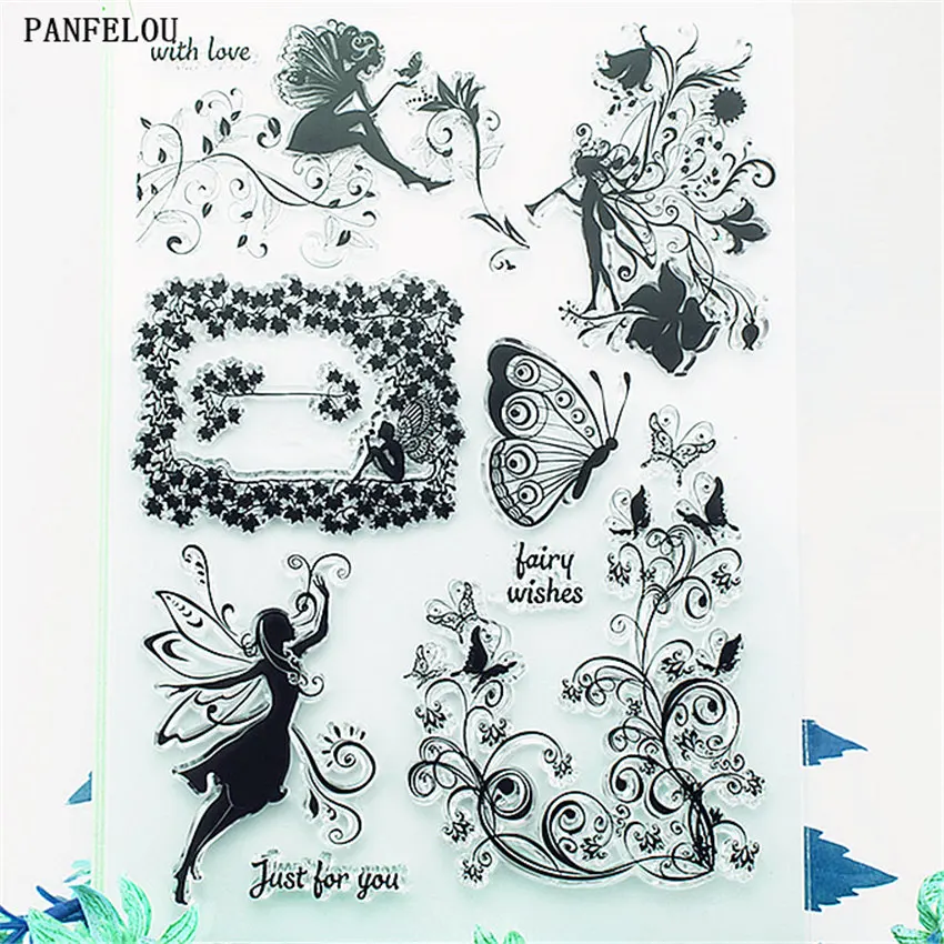PANFELOU бабочка Феи прозрачной силиконовой резины ясно марки мультфильм для Скрапбукинг/DIY новогодние свадебный альбом
