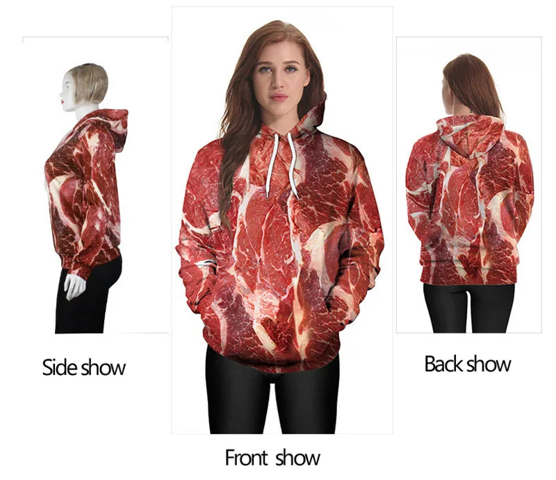Bionic Pork pattern and Vegetable+ beef pattern 3D Digital Printing Raw Meat Hoodie Fishing Hunting Coats Jackets