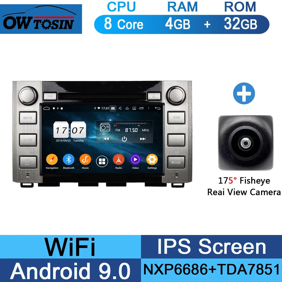 " ips 1920*1080 8 Core 4G ram+ 64G rom Android 9,0 автомобильный dvd-плеер для Toyota Sequoia Tundra DSP радио gps Parrot BT - Цвет: 32G Fisheye Camera