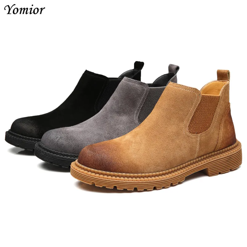Noir Haute jaune Hiver Hommes En Bottes Vintage Qualité sur gris Slip Robe Cuir Formelle Chelsea New Mode Yomior Automne Cheville Véritable UqdRUx