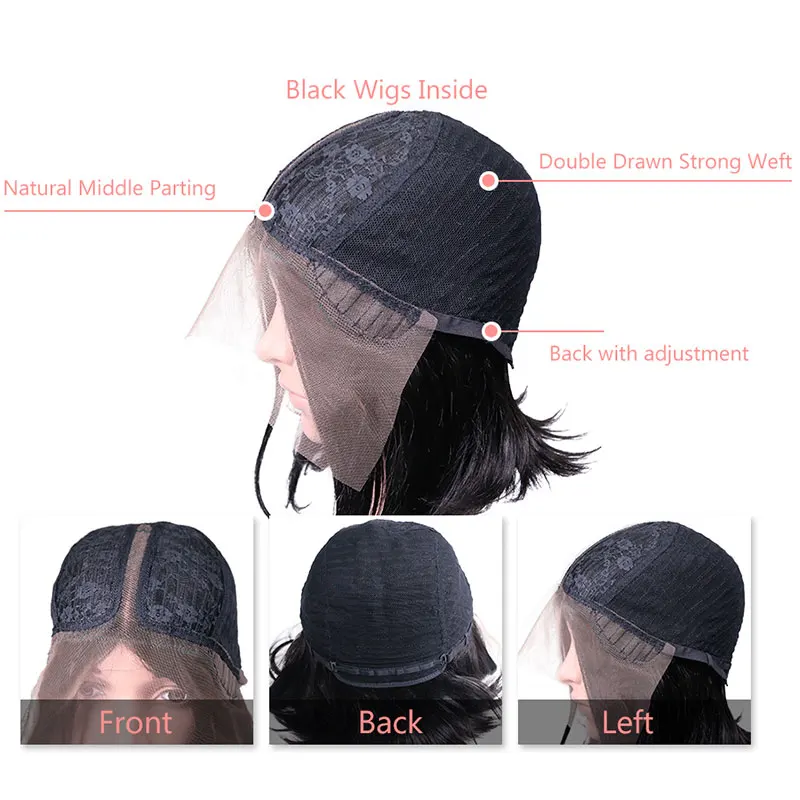  Brazilian Remy Hair Part Lace Wigs 130% Density Middle Part #1B #613 #1B/99J Short Human Hair Wigs 