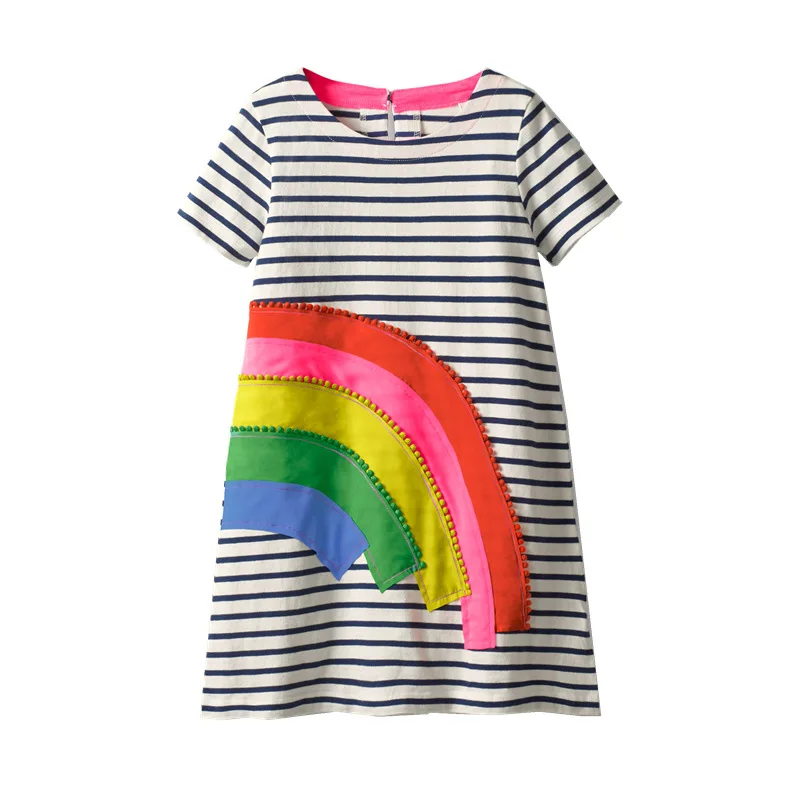 

Kids Dresses for Girls Baby Clothes Stripes Girls Dress with Rainbow Applique Summer Princess Party Children Dresses Vestidos