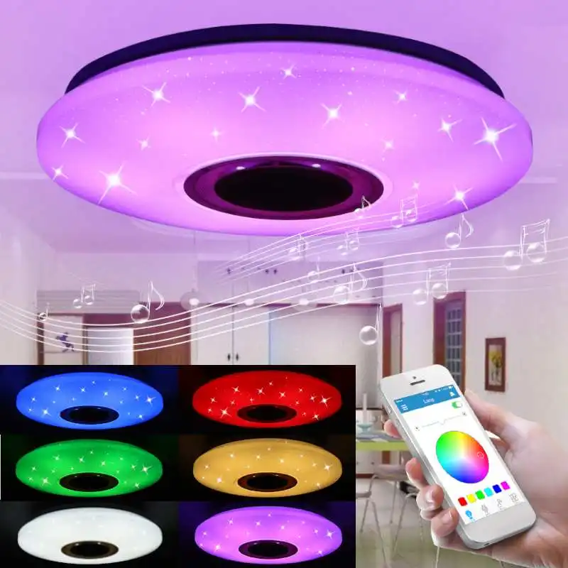 RGB Dimmable музыкальный потолочный светильник с управлением через приложение 60 Вт 102led лампа AC85-265V для дома детей bluetooth динамик осветительный прибор