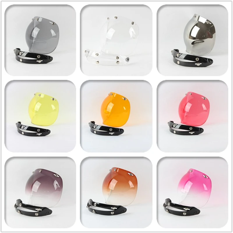 

free shipping capacete casco vintage retro motorcycle helmet 3 snap bubble shield visor shield glass open face helemt visor