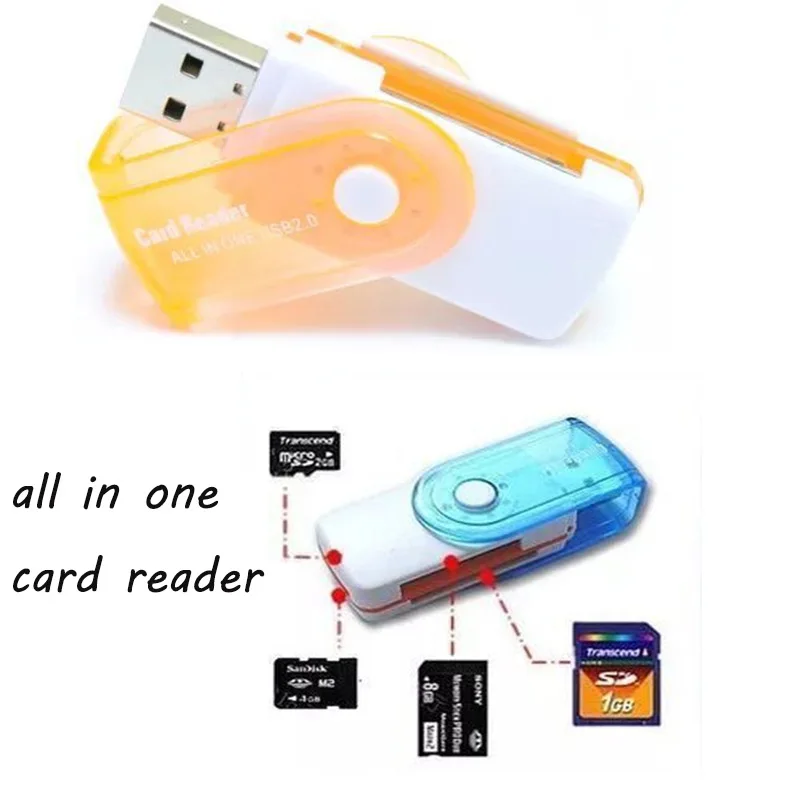 New Swivel All In One Memory Card Reader Adapter USB 2.0 T-Flash Multi Slot For SD/TF M2 MMC SDHC MS New Swivel All In One Memory Card Reader Adapter USB 2.0 T-Flash Multi Slot For SD/TF M2 MMC SDHC MS