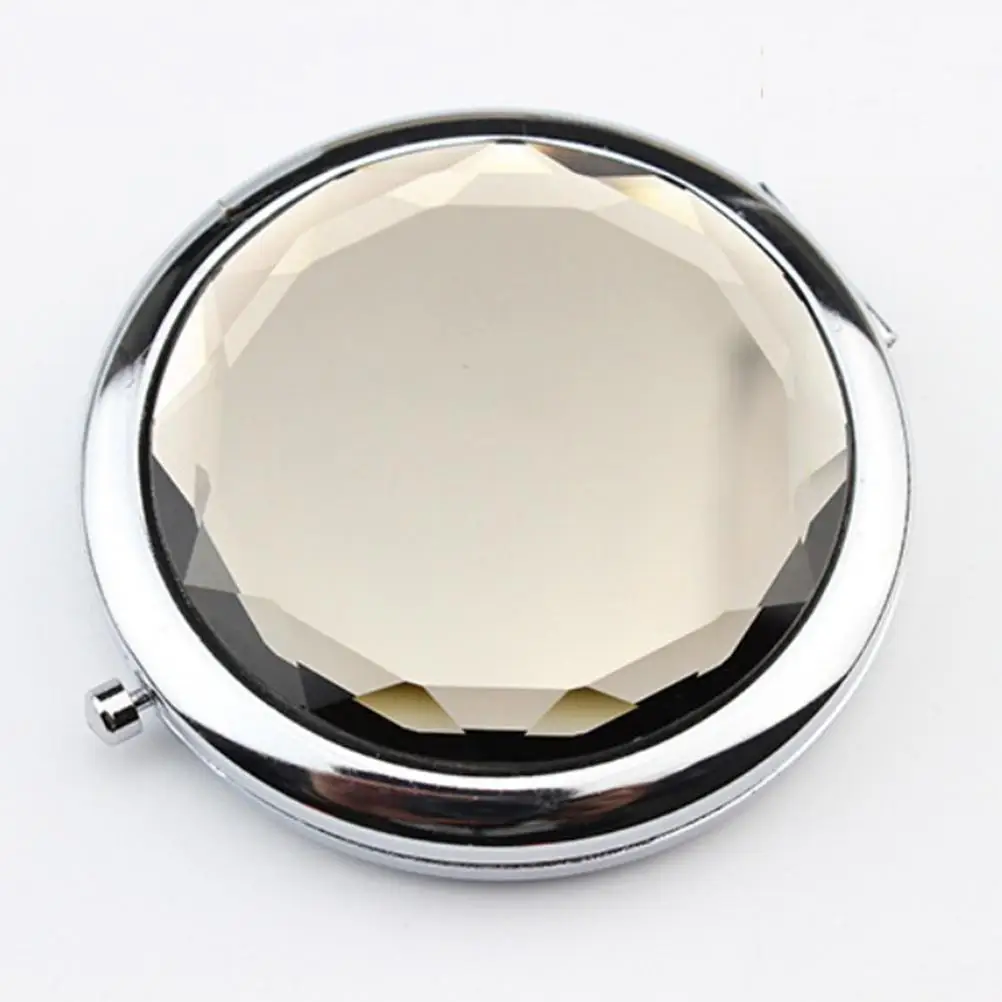 Portable Crystal Metal Pocket Mirror Makeup Fold Round Crystal Compact Mirror Feminine Hygiene Product for Health Care Supplies