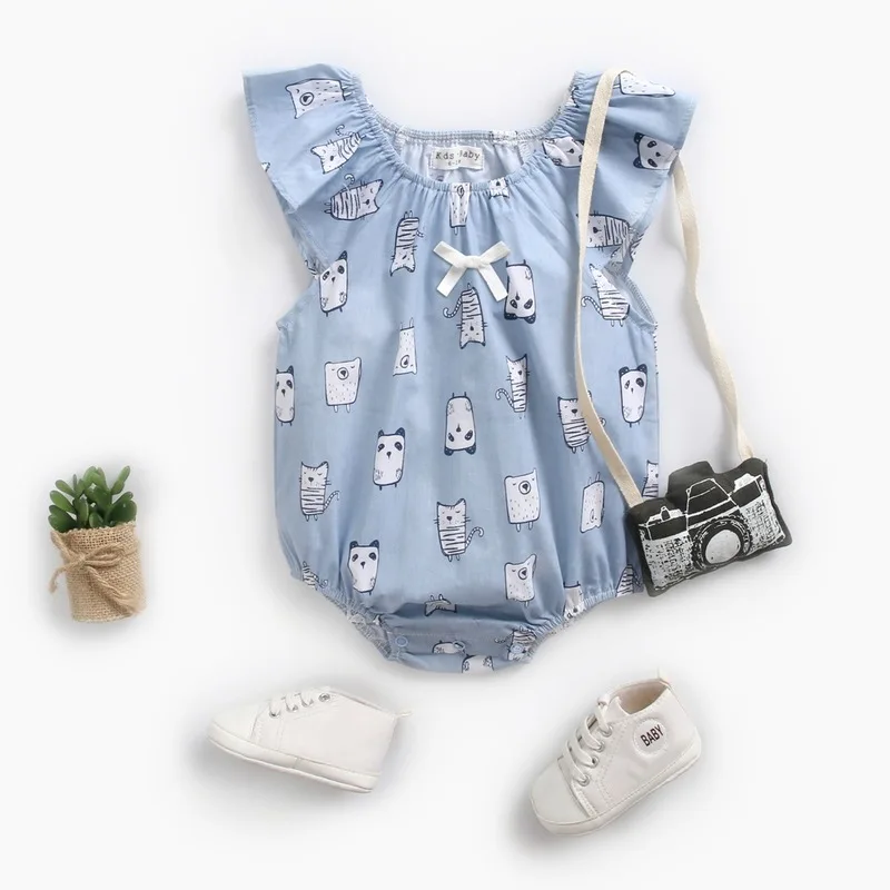 

Cukoe Cute Newborn Toddle Infant Baby Girls Front Bowknot Bodysuit Ruffle Sleeveless Jumpsuit Cotton Summer Outfits Clothes 0-3T