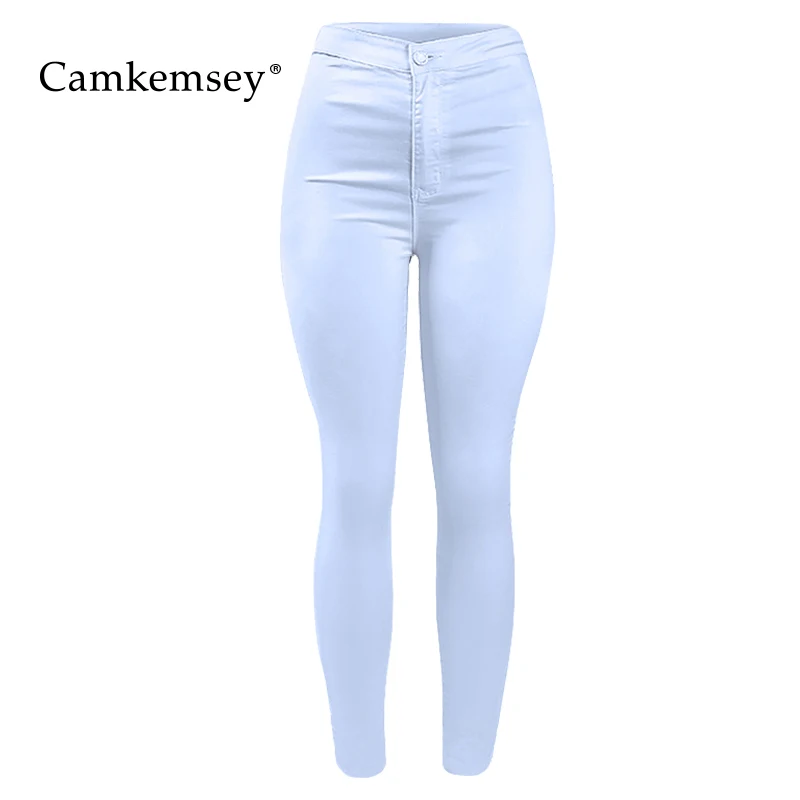 

CamKemsey Fashion High Waist White Jeans Woman Summer Style Casual Stretch Skinny Jeans Female Bodycon Denim Pants Capris