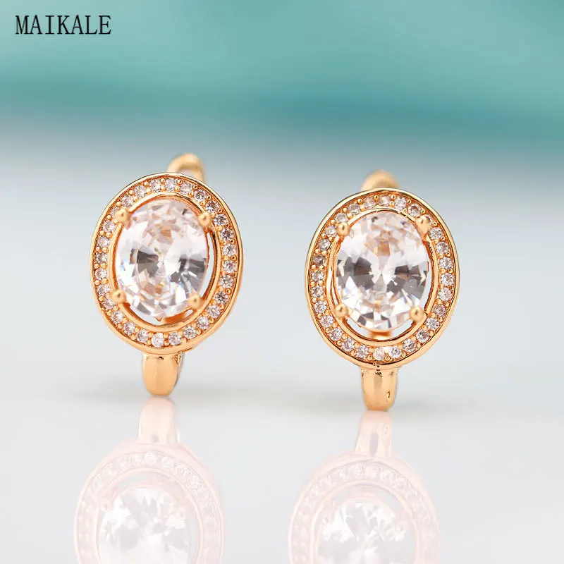 

MAIKALE Trendy Round Stud Earrings for Women Cubic Zirconia Zircon Metal Clip on Bling Earing New Fashion Wedding Party Jewelry