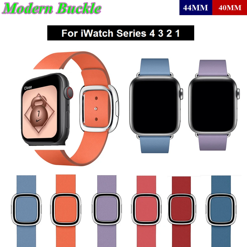 

2019 Sunset Lilac Cornflower Modern Buckle Leather Band for Apple Watch 44MM 40MM Replacement Wristband for iWatch Series 4 3 2