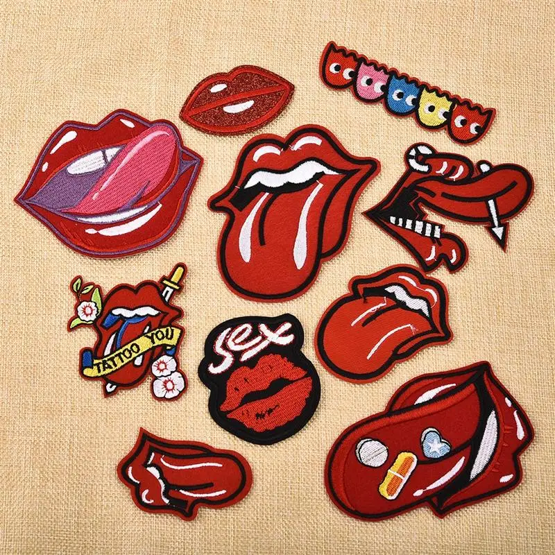 

10Pcs/Set Hot Funny Lips Pattern Iron On Patch Embroidery Patches Cloth Badges Fabric Sticker Clothes Patchwork Accessories DIY