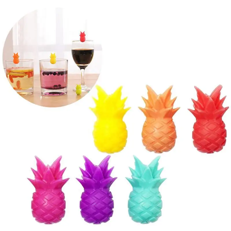 

6Pcs Silicone Wine Glass Marker Creative Pineapple Charm Marker Drinking Glass Identification Cup Labels Tag Signs For Bar Party