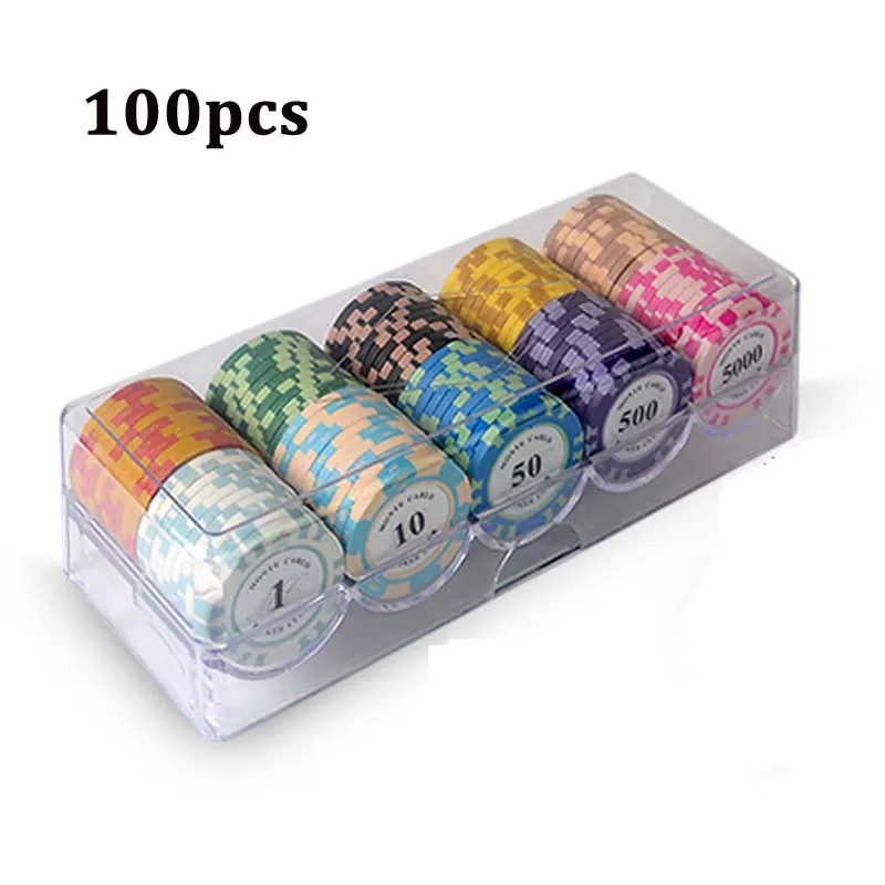 100pcs Clay Poker Chips Set with Acrylic set box Texas Casino Game