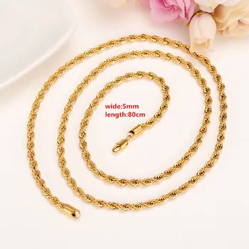 

Men Women Yellow Solid Gold Filled Twist Rope Lobster Clasp Chain Necklace 80cm 31inch Hiphop Rock Fashion jewelry lengthening