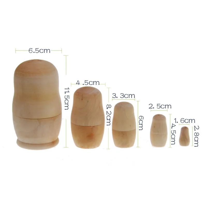 

Hot Russian nesting doll 5pcs 1 set of blank doll wooden unpainted DIY handicraft children's toy building blocks JM107