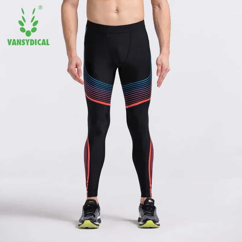 Vansydical, мужские компрессионные штаны для спортзала, эластичные, быстросохнущие, для фитнеса, бега, трико, тренировки, бега, баскетбола, спортивные Леггинсы - Цвет: MBF007 red