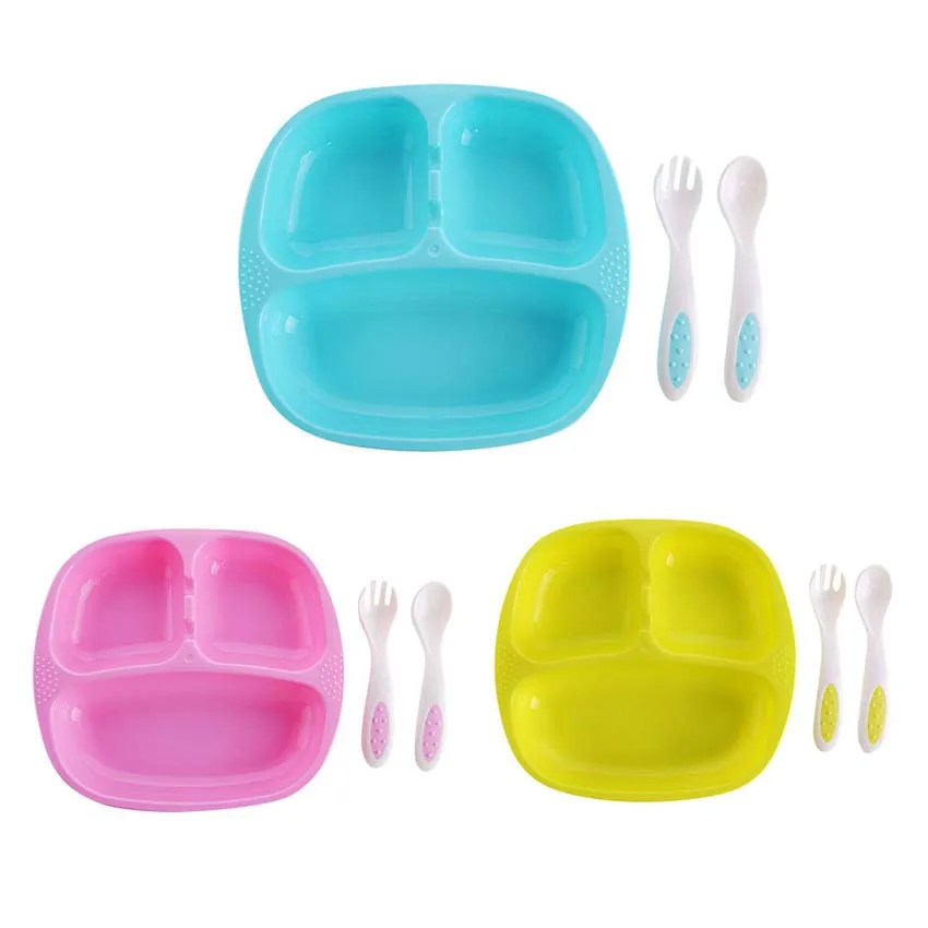 Baby Feeding Dishes Set Bowl Plate Forks Spoon Kids Dinnerware PP