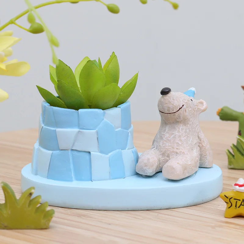 

1 piece cute animal Flower pot Mini pole bear Cactus Planter Pots Succulent Plant maceters green alligator desktop planting box