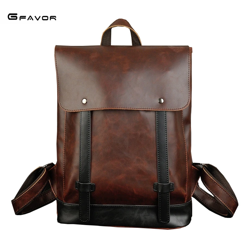 Stylish College Backpacks Man Soild Color PU Leather Casual Back Bags