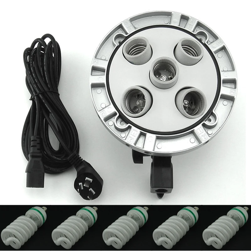 

Godox TL-5 E27 5 Socket Light Holder + 5PCS 150W 5500K Bulb Photo Studio Continuous Lighting 5in1 Tricolor Lamp Head