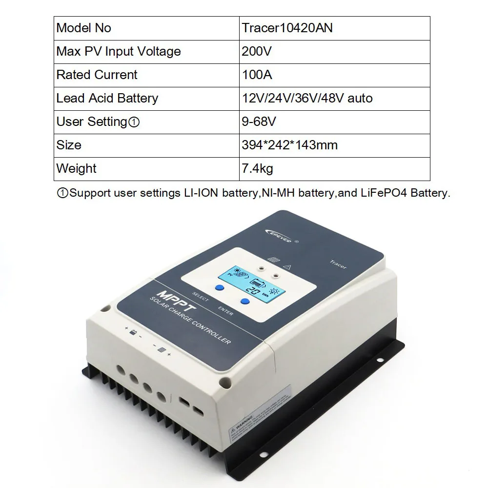 EPSOLAR Tracer 10/20 Вт, 30 Вт/40/50/60/80/100A MPPT Контроллер заряда для фотоэлектрических систем Батарея Зарядное устройство регулятор 1KW 2KW 3KW 5KW 10KW комплект солнечных батарей - Цвет: Tracer10420AN