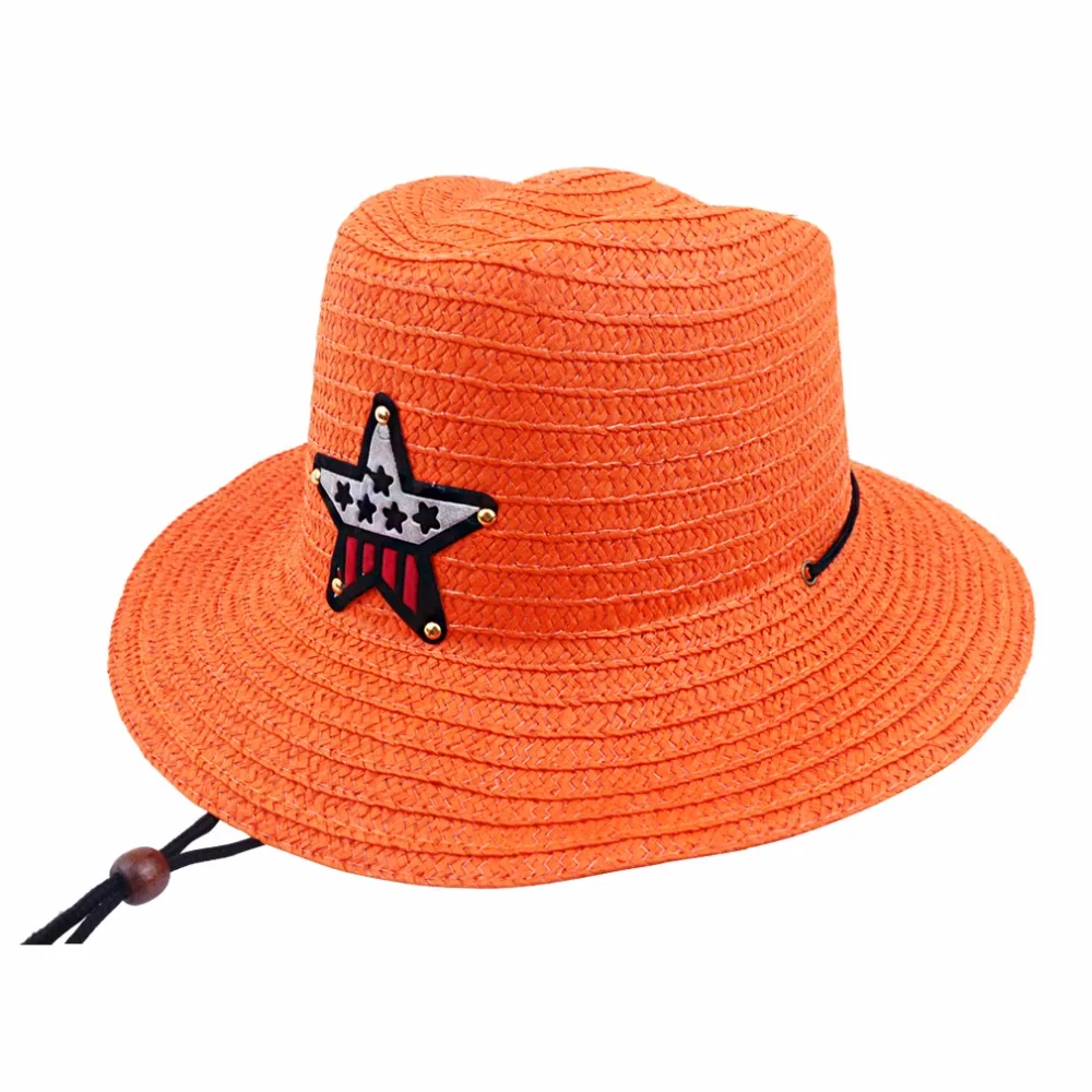 LNPBD/ г. летняя ковбойская джазовая шляпа с соломенной шляпой с пятиконечной звездой, ветровая веревка, Детская шляпа от солнца 54 см